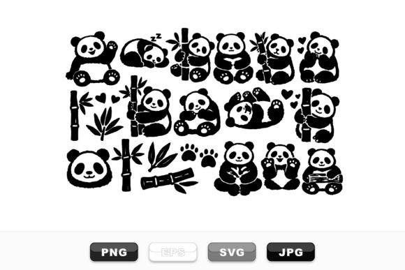 Download Cute Panda Bamboo Clipart Set - Bamboo Collection