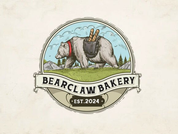 Download Bearclaw Bakery Logo Vintage Hand-Drawn - Bakery logo Collection